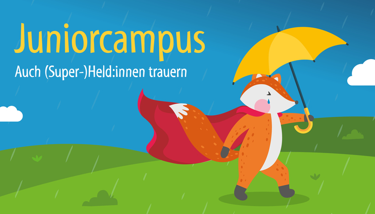 Grafik: Ein weinender Fuchs mit Regenschirm