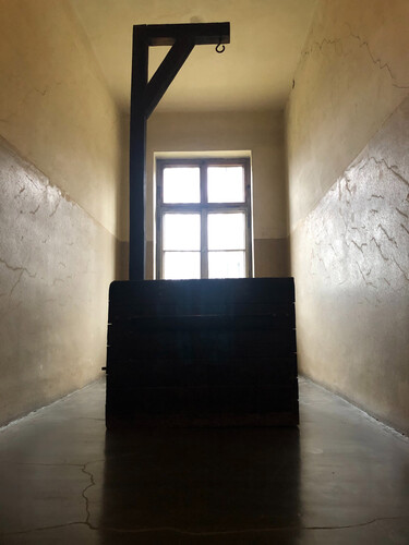 „Durch den Tod ins Licht“ (mobiler Galgen Auschwitz I - Stammlager; Chantal Liebisch)